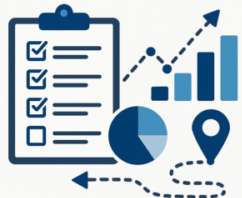 Infographic-style icon showing checklist, charts, and analytics symbols representing Zenius GMA Strategic Assessment for Grants Excellence